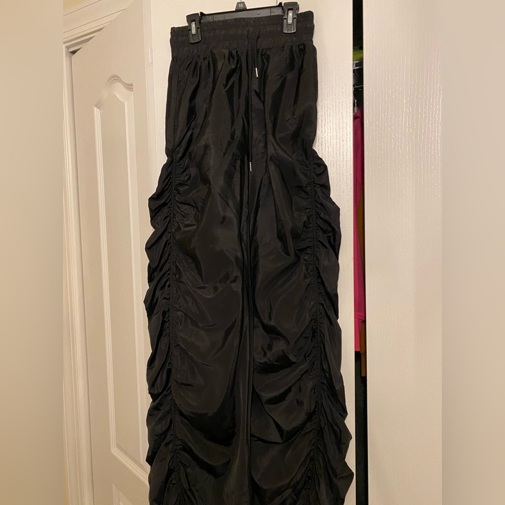 Black Ruched Wide-Leg Trousers